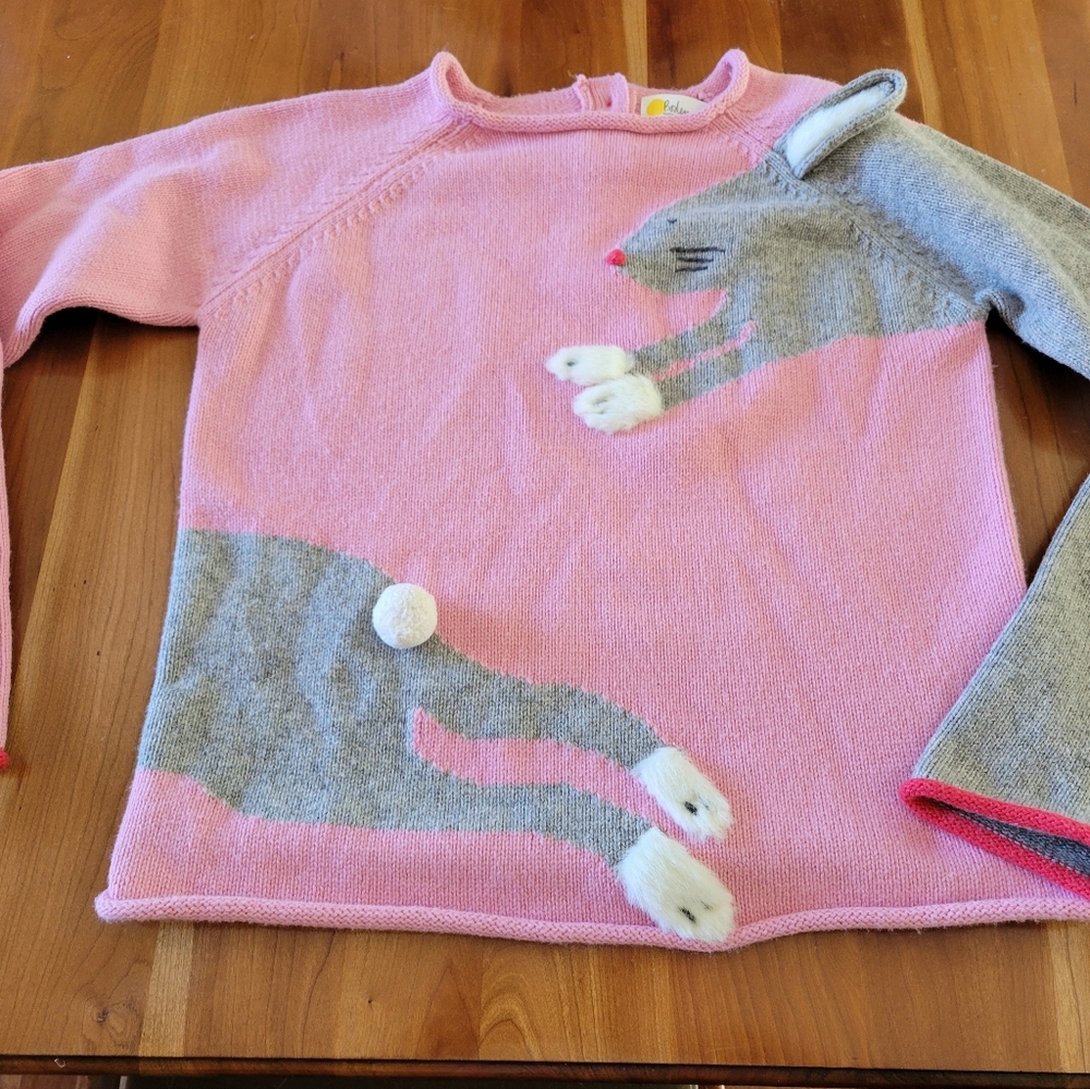 Pink and Gray Girls Boden Brand Bunny Sweater